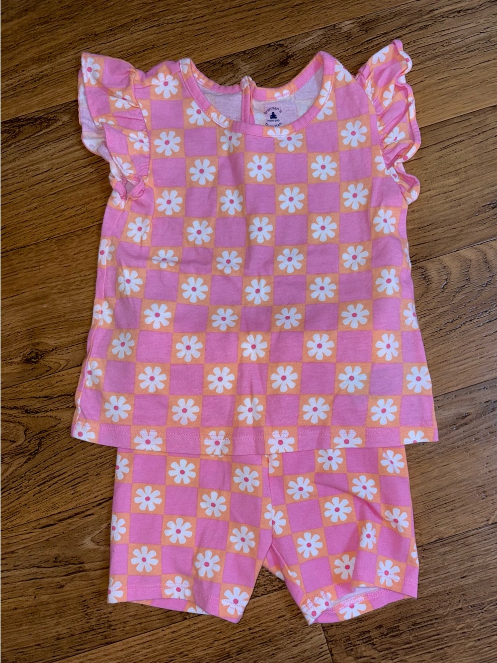 Gap Girls' Pink Checker Daisy Tee Shirt and Short Set 2T